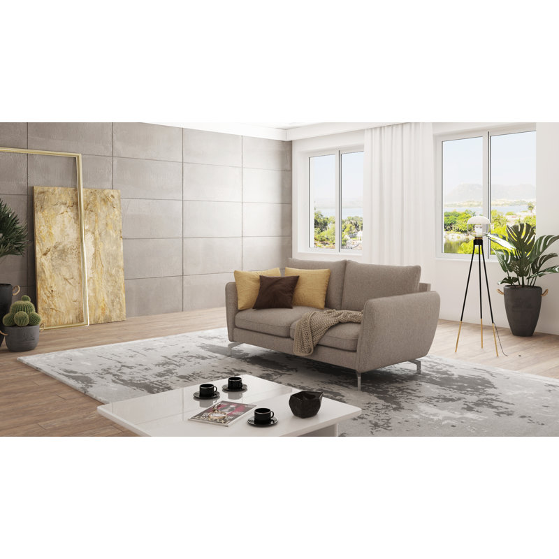 Modern Sofa 2 Seater  with Silver Metal Legs, Dark Beige