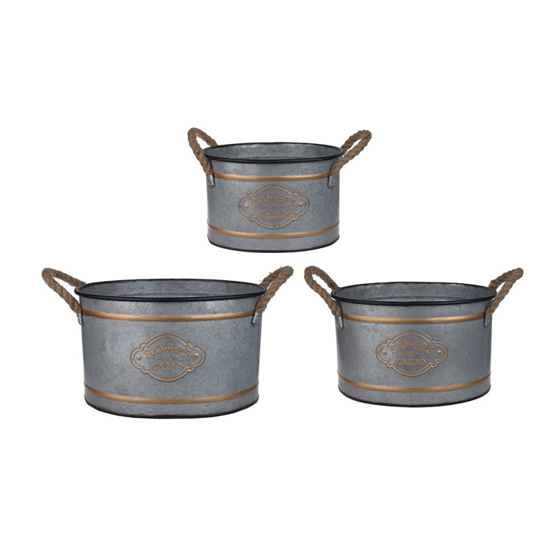 Ensemble de 3 pots décoratifs en métal galvanisé Huxley