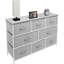 Commode Sorbus avec 8 tiroirs - Meuble de rangement pour la commode pour chambre à coucher, couloir, structure en fer, plateau en bois de ferme rustique, bacs en tissu (gris)