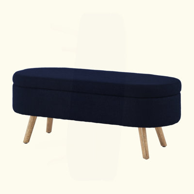 Luxury Oval Boucle Storage Ottoman Bench with Wood Legs