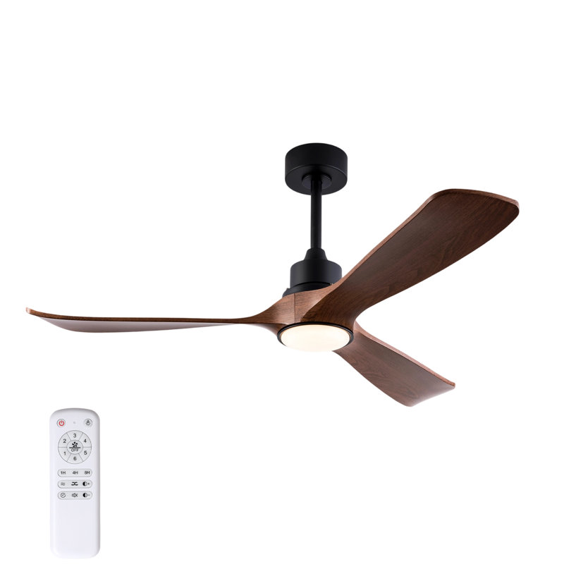 Ventilateur de plafond standard à DEL à 3 pales de 52 po avec télécommande et ensemble d'éclairage pour salon, Black