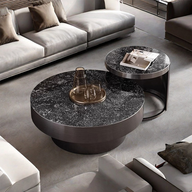 Modern simple round rock table combination, Black