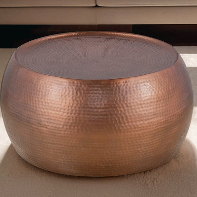 Modern, 32-Inch Round, Aluminum Hand-Hammered, Coffee Table, Antique Copper, Useful Centerpiece Ct501, Elevate Living Room