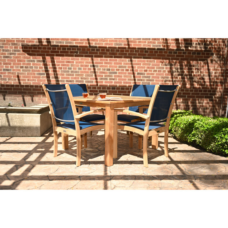 Riviera Teak Outdoor Sling Stacking Dining Arm Chair, Black
