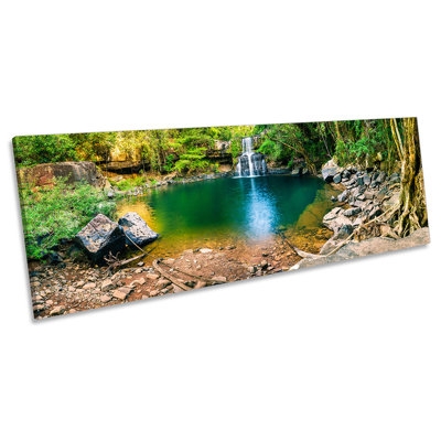 Z1789 Forest Waterfall Lagoon - Wrapped Canvas Panoramic Print