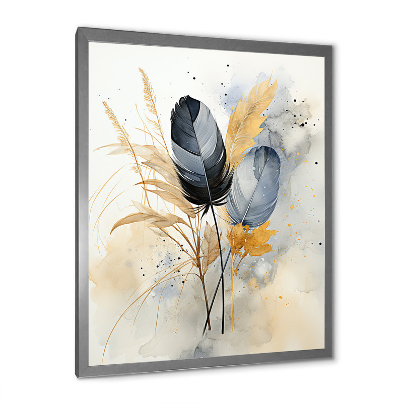 «Dulwich Asian Art Feathers Sumi II», reproduction sur toile, H 20 po x l 12 po x P 1 po, Cadre photo argenté