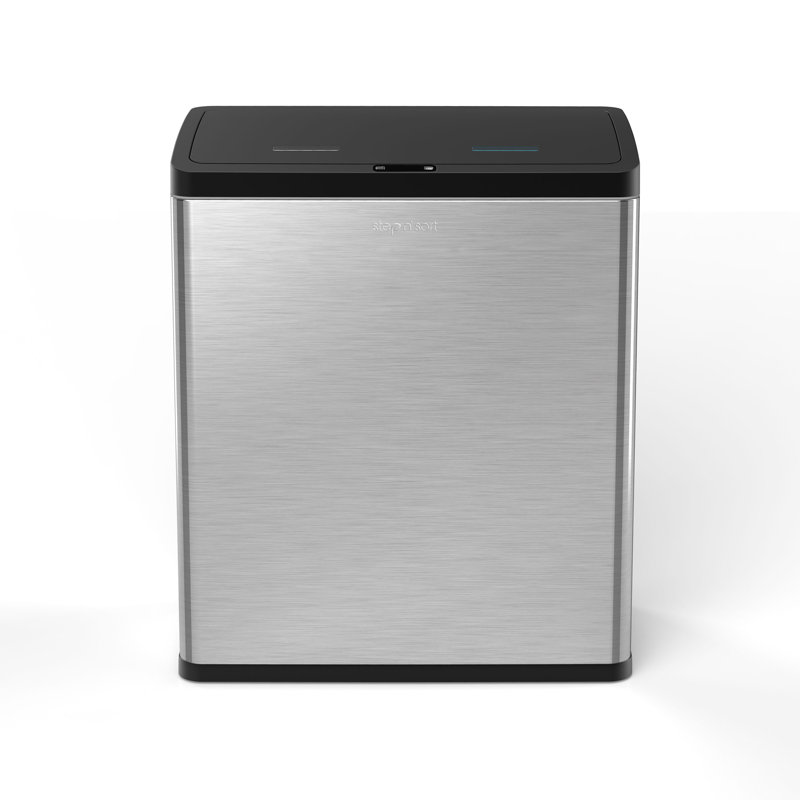 Silver Stainless Steel Touchless Dual Trash and Recycling Bin