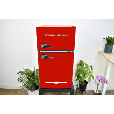 FRIGIDAIRE Retro 2-Door Compact Fridge Freezer Combo, 3.1 Cu. Ft., Stainless Steel, Built-in Bottle Opener -  EFR840-B-RED-6COM