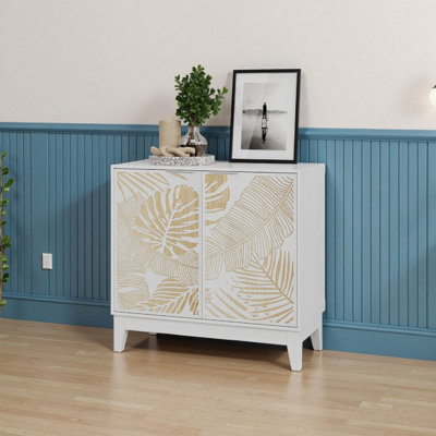 Armoire-buffet 31,5 po en bois sculpté blanc rétro