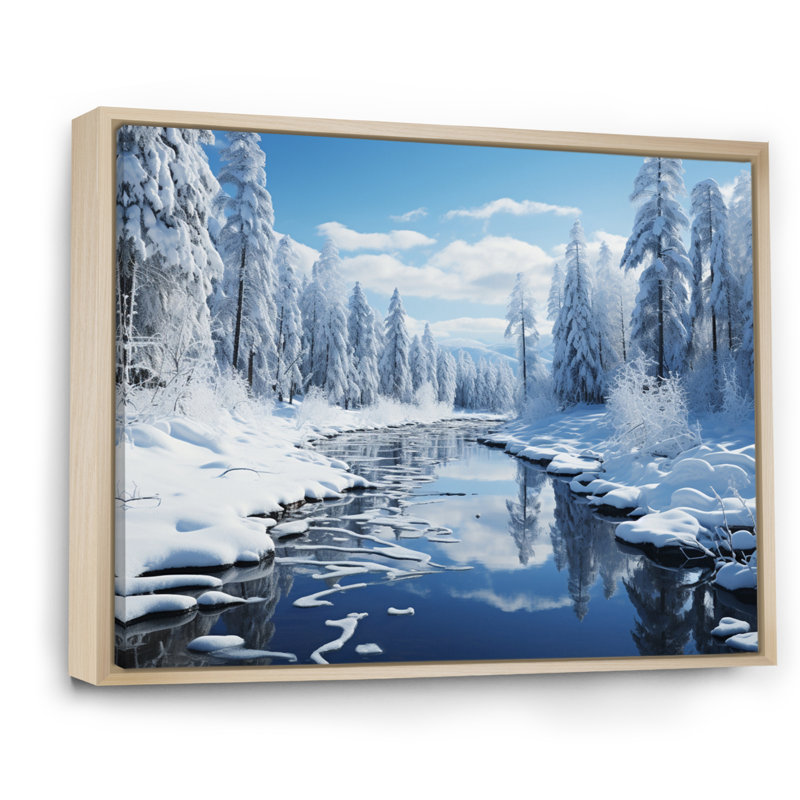 «Winter Snowy Serenity III - Winter Landscape», art mural, H 34 po x l 44 po x P 1,5 po, Cadre naturel flottant