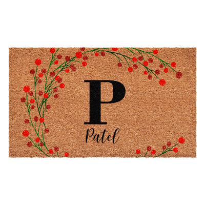 Personalized Christmas Berries Doormat, Letter P