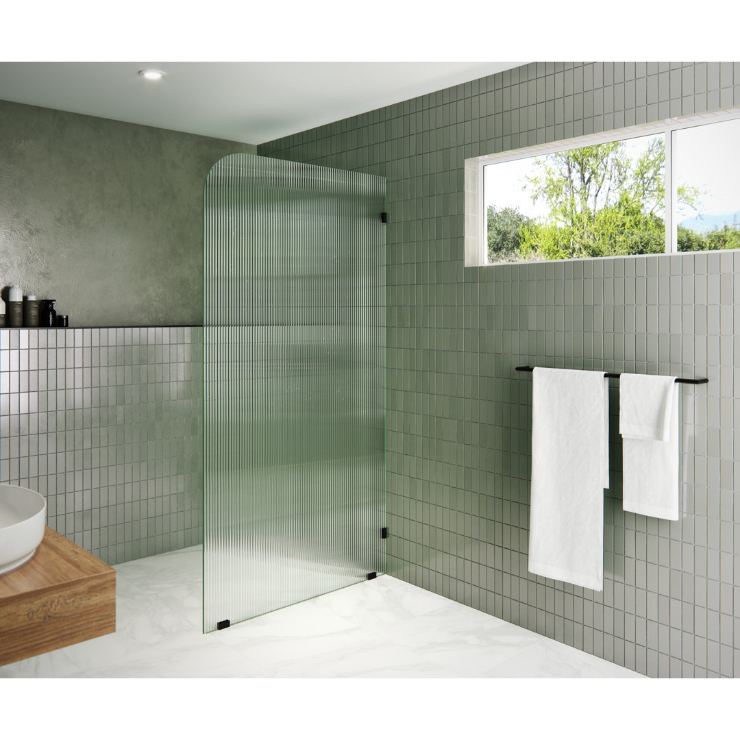 Aurora 38 in. x 78 in. Fully Frameless Fluted Radius Single Fixed Shower Panel Glass Warehouse 