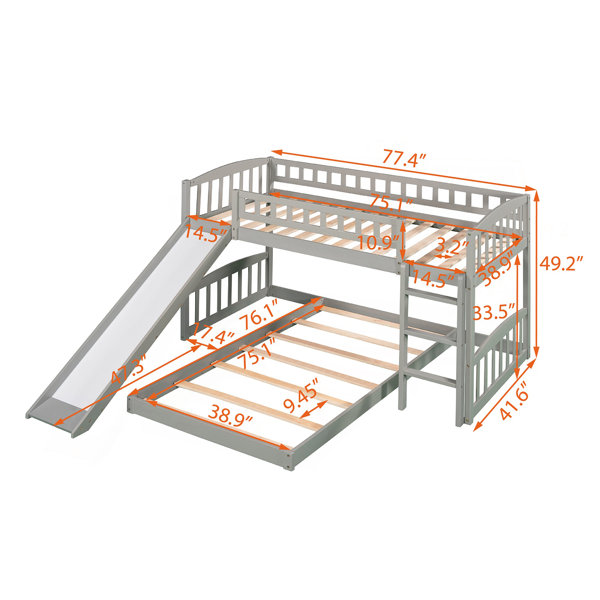 Latitude Run® Twin Over Twin Bunk Bed With Slide And Ladder, Grey ...