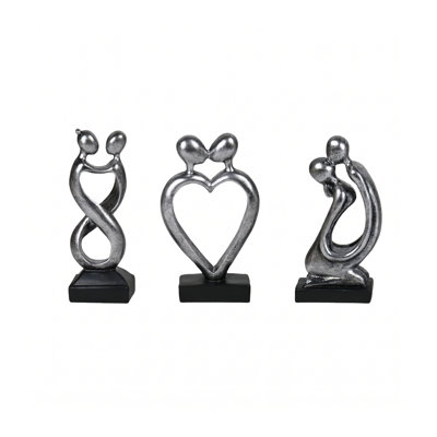 Abstract Couple Kissing Statue Set - Silver