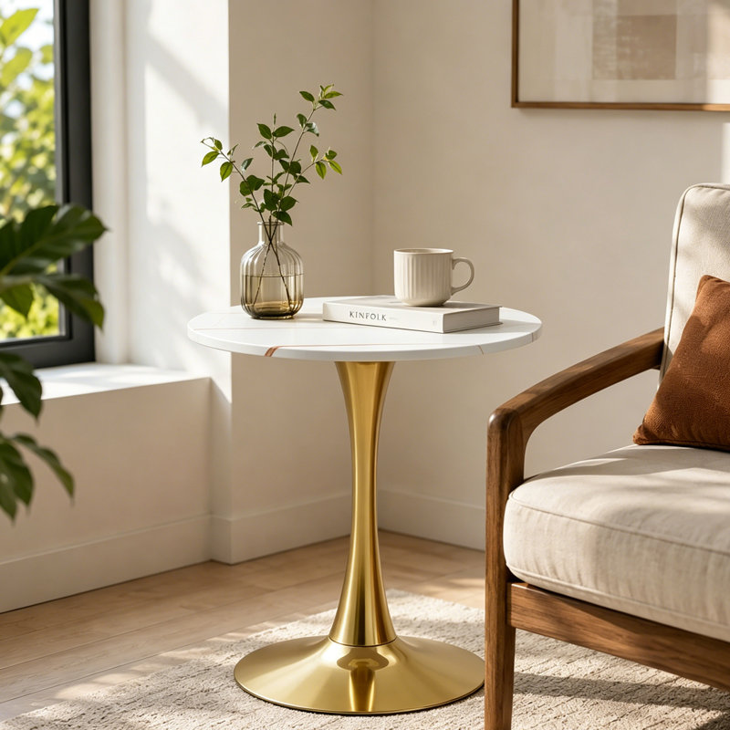 Small Round Dining Table kitchen Table Bistro Table Cocktail Table Tulip Table Pub Table Pedestal Table, White/Gold