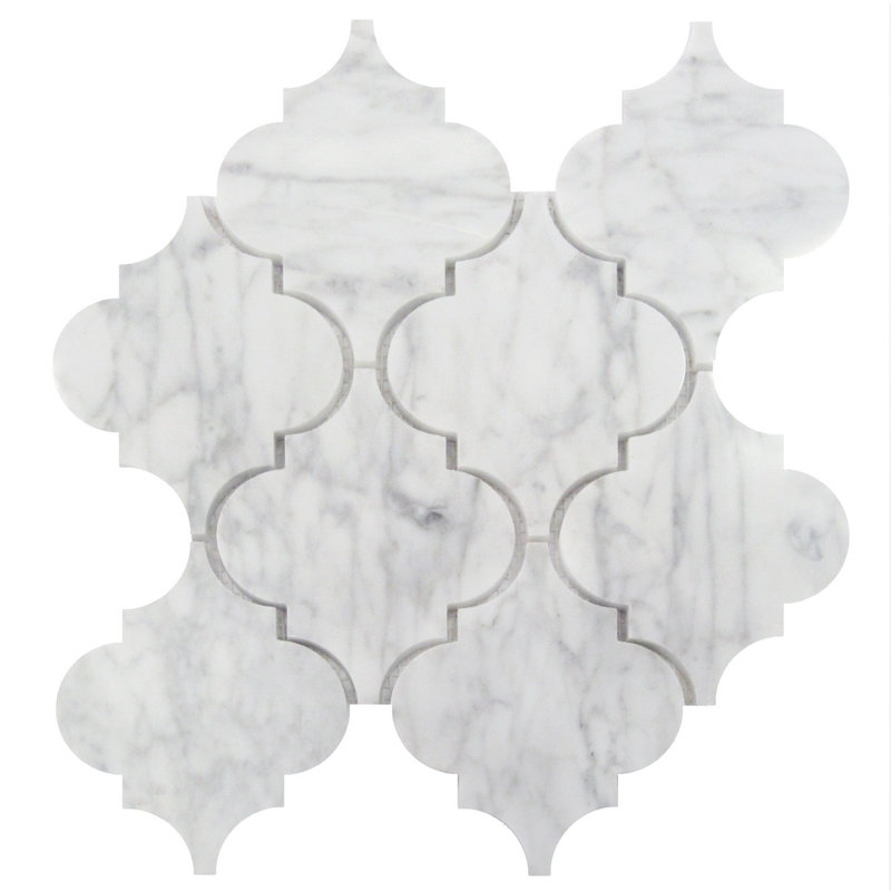 Arabesque 5" x 6" Marble Mosaic Tile, Oriental White