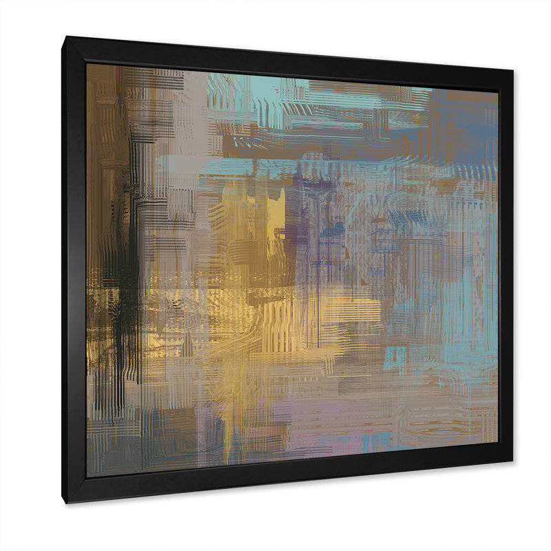 «Turquoise and Grey Frozen Grunge Art», reproduction d'art sur toile encadrée, Cadre noir, H 16 po x l 16 po x P 1 po