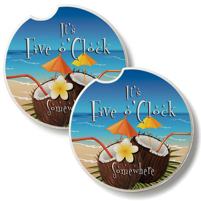 Five O' Clock Coconuts 2 Pack Absorbent Stone Car Coasters