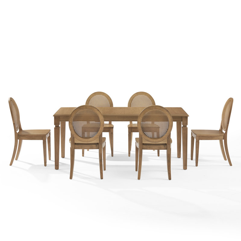 Ensemble de table de salle à manger 7 pièces pour 6 personnes avec dossier canné Katia, 7 pièces : table, 6 chaises