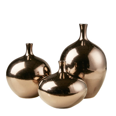 3 vases décoratifs en céramique en miroir -, fait à la main, riche éclat, dimensions variables pour la décoration intérieure de la pièce, superbe finition métallique, différentes tailles, décor de table approprié