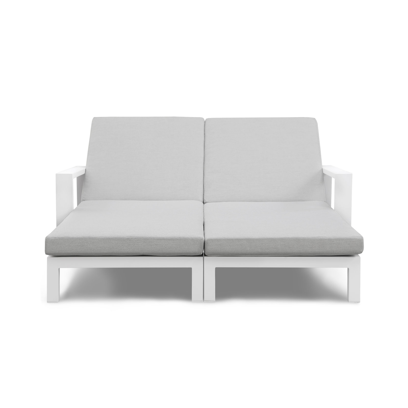 Hoyt Outdoor Metal Double Chaise Lounge, Snow White, Light Gray