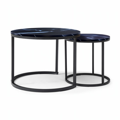 Set 2 Gorden Nesting top  Frame Circular Round and Marble Pattern Wooden Tables, Living Room Bedroom Apartment Modern Industrial Simple Nightstand