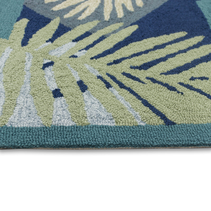 Tapis bleu / vert / gris clair en polyester touffeté à la main Magrébe, Rectangle 7 pi 6 po x 9 pi 6 po