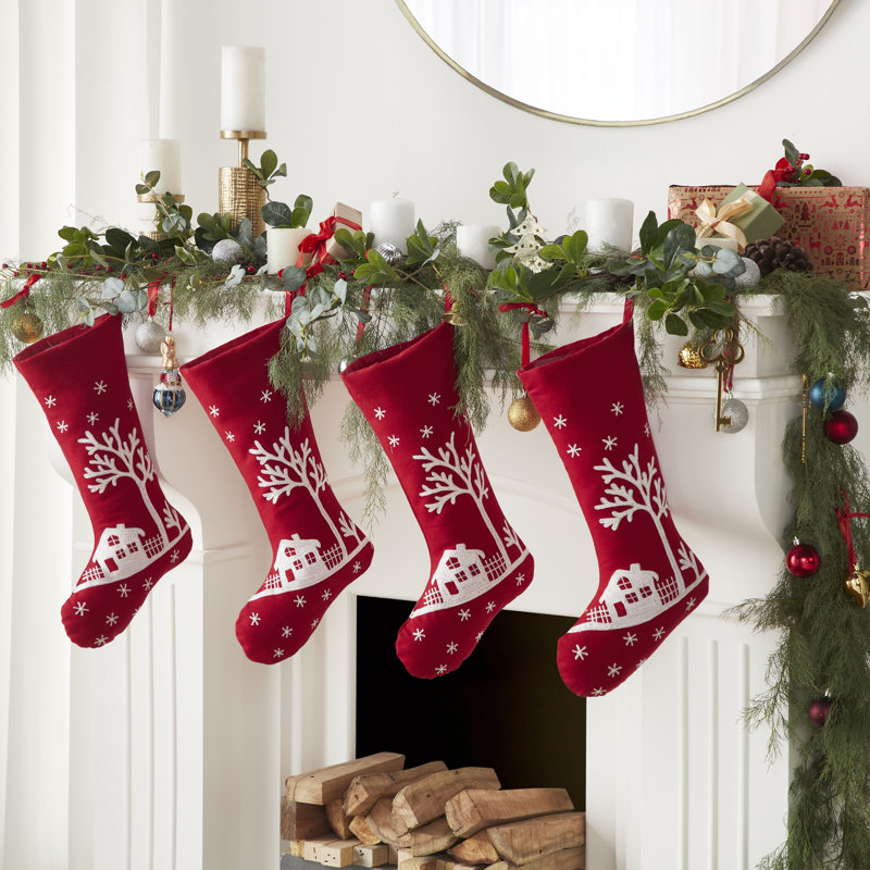 Snowy Village Scene Christmas Stocking