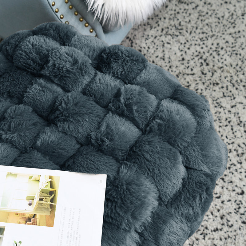 Deya Upholstered Ottoman, Stargazer Faux Fur
