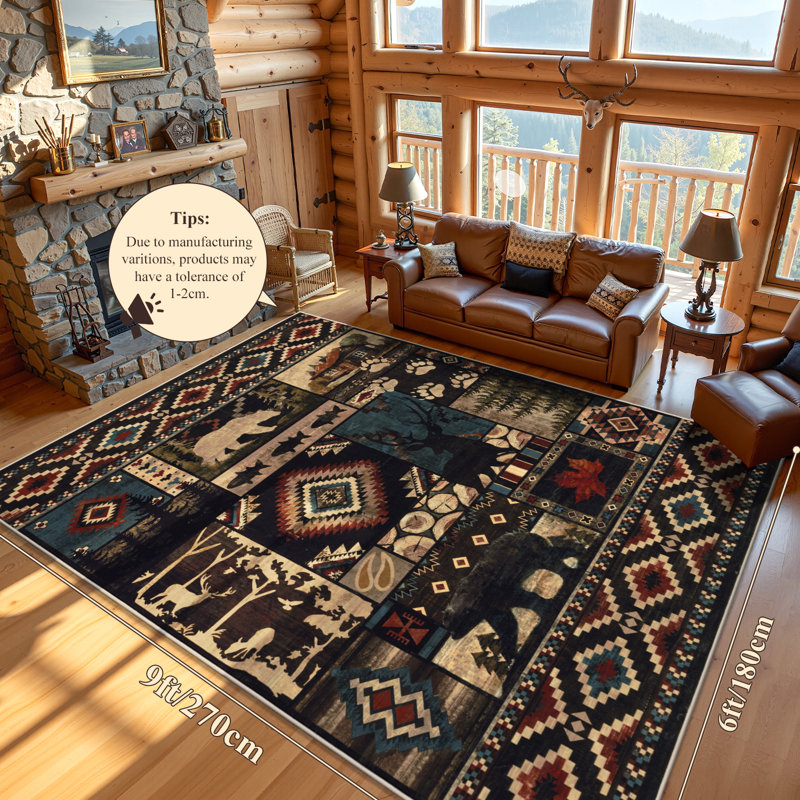 Rustic Cabin Animal Deer Washable Area Rug, Rectangle 6' x 9'