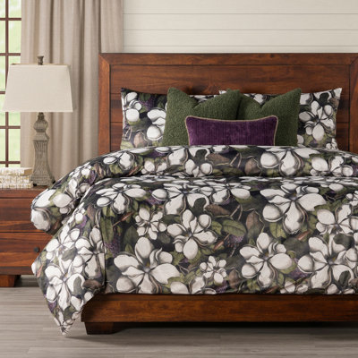 Magnolia Floral Print Velvet Duvet Cover and Insert Set
