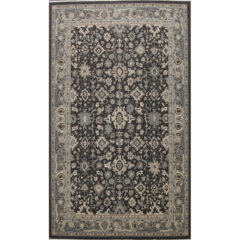 Tapis oriental gris anthracite / ivoire / gris en laine