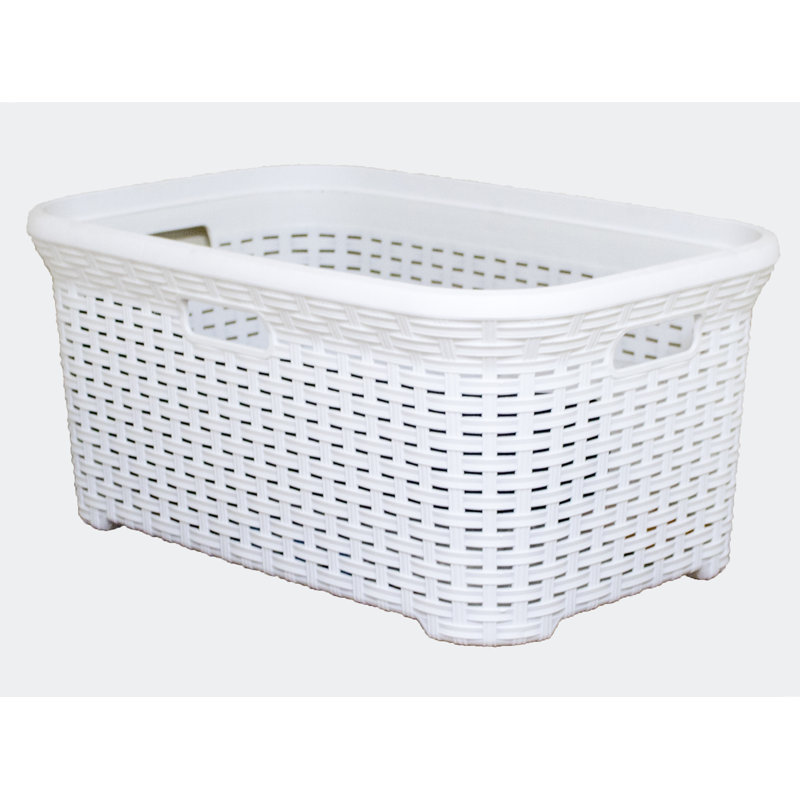 Plastic Laundry Basket with Handles, White, 16" H x 24" W x 10.5" D