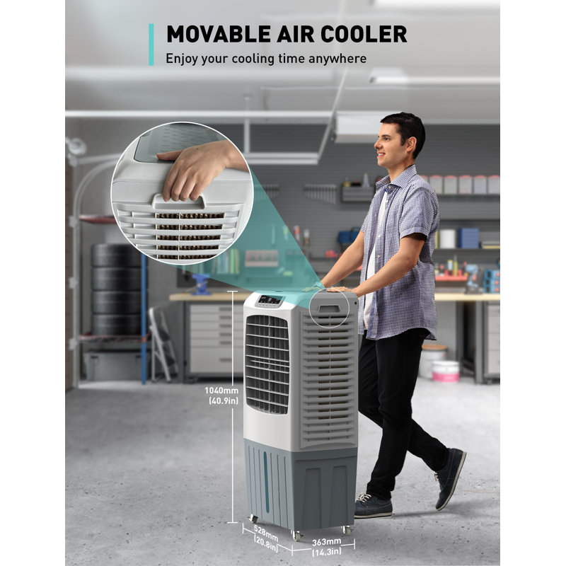 Gray and White Portable Evaporative Cooler with Remote Control