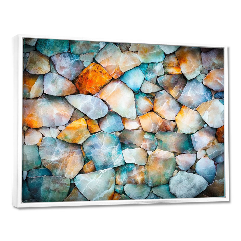 Mosaïque de marbre Art I, H 12 po x l 20 po, Impression dans un cadre flottant sans passe-parto, Blanc