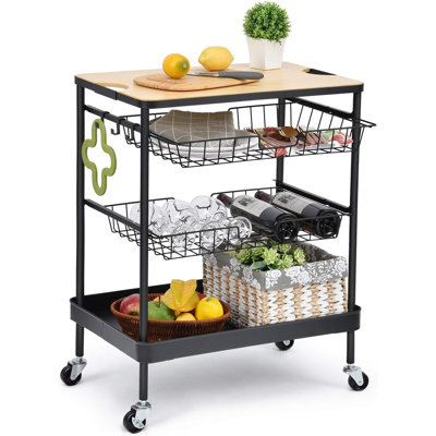 Chariot de service pour îlot de cuisine avec plateau en bois utilitaire, 4 ...