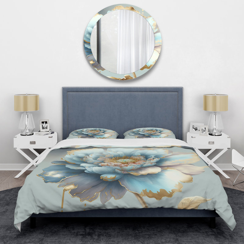 Chic Blue Blooming Flower IV - Ensemble de housse de couette floral - Microfibre de polyester
