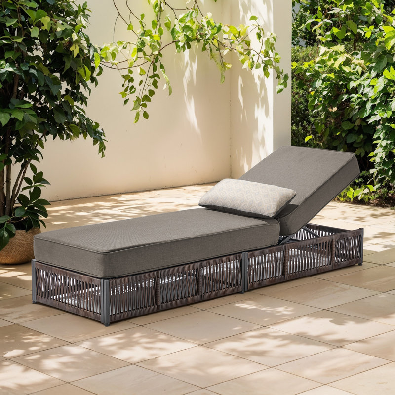Laguna Outdoor Patio Chaise Lounge Chair, Luxury Rattan Recliner With 6-Position Backrest & 5-Inch Thick Cushions, Gray