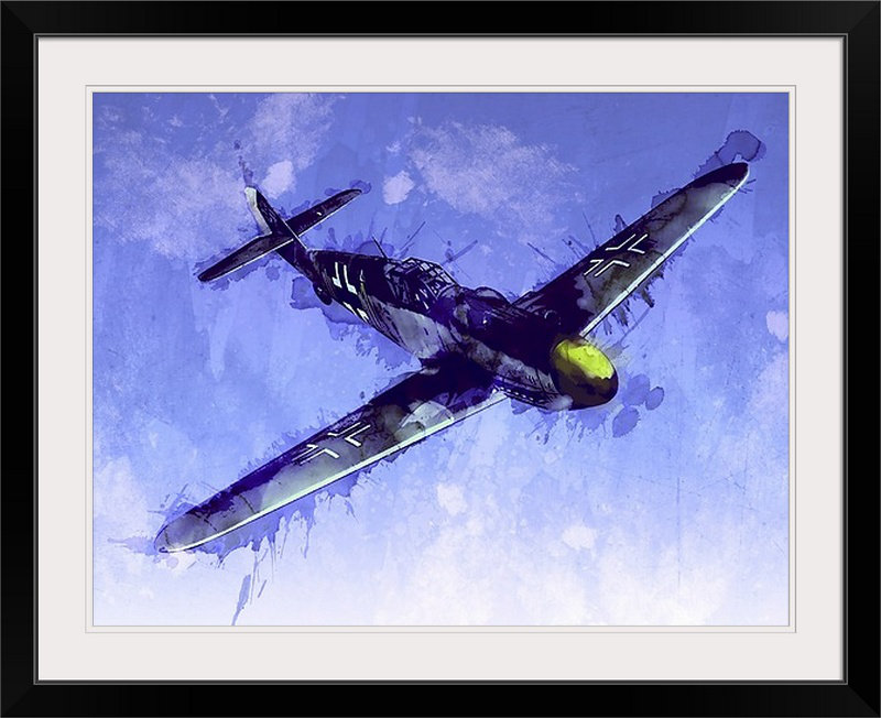 «Messerschmitt Bf 109» par Deschamps, impression, H 26 po x l 32 po x P 1 po, Cadre noir