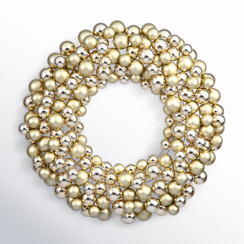 Shiny and Matte Ball Wreath, Gold, 36" W x 36" H x 3" D