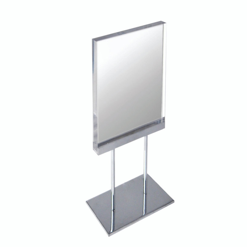 Medium Clear Acrylic Block Sign Holder with Chrome Stand
