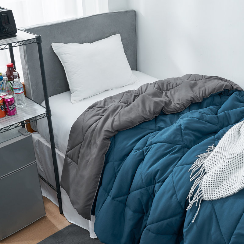 Reversible Twin XL Microfiber Comforter, Blue/Gray