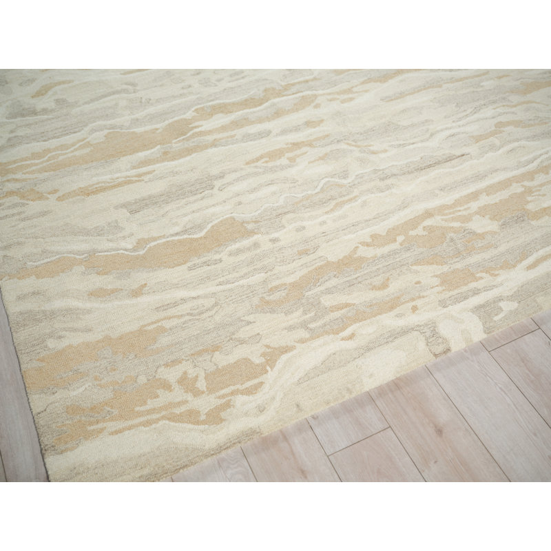 Cortero Hand Tufted Wool Abstract Area Rug, Rectangle 9' x 12', Gold/Ivory