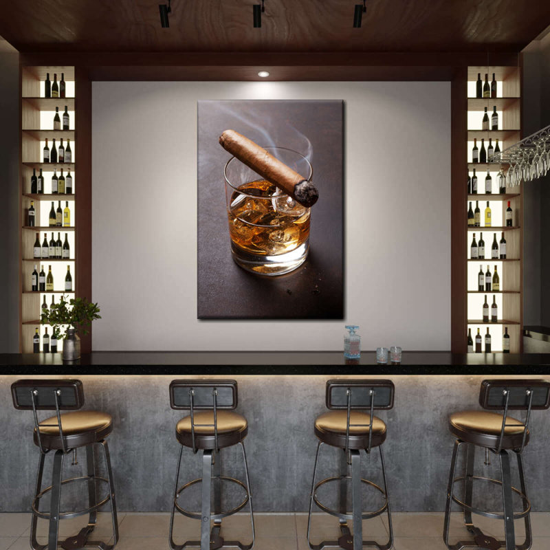 Cigar On Whiskey Glass Canvas Print, 26" H x 39" W x 1.25" D