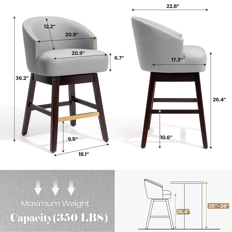 Swivel 26.4'' Faux Leather Counter Stool, Gray