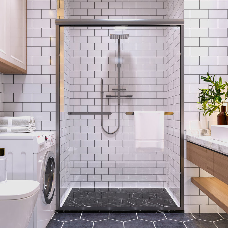 46" - 48" W x 72" H Double Sliding Semi-Frameless Shower Door with Clear Glass