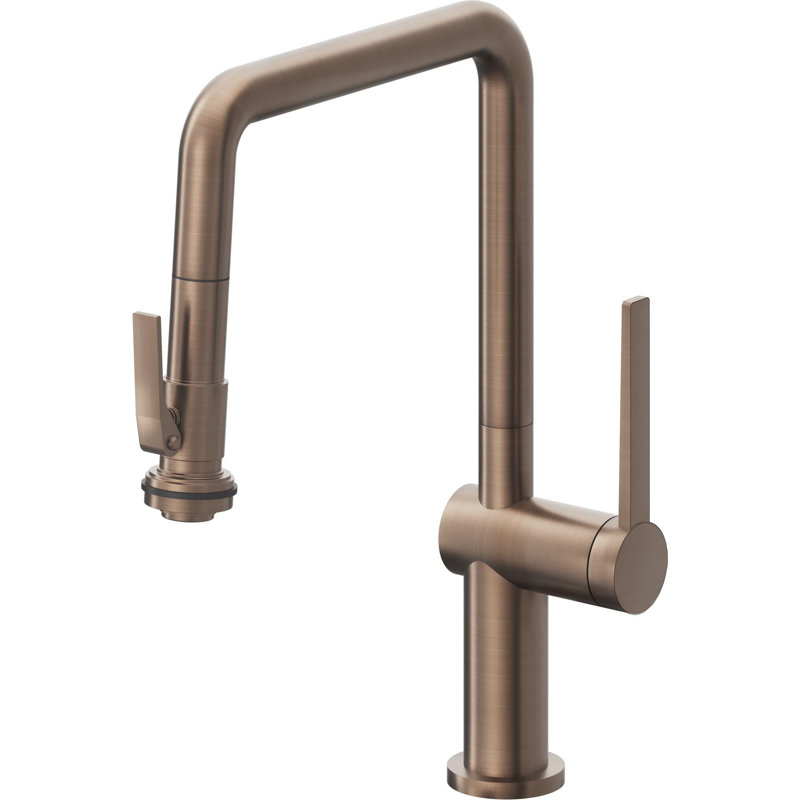 Pull-Down Kitchen Faucet With Squeeze Sprayer - Quad Spout, Satin Bronze