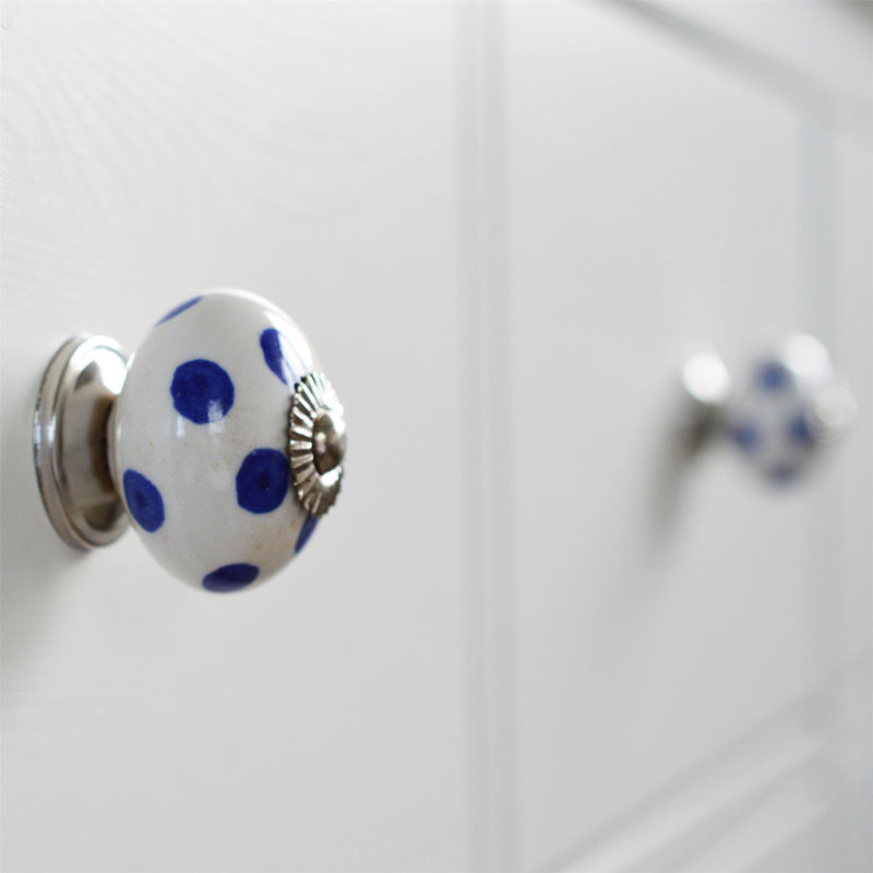 Nicola Spring - Round Ceramic Cabinet Knobs, White/Blue
