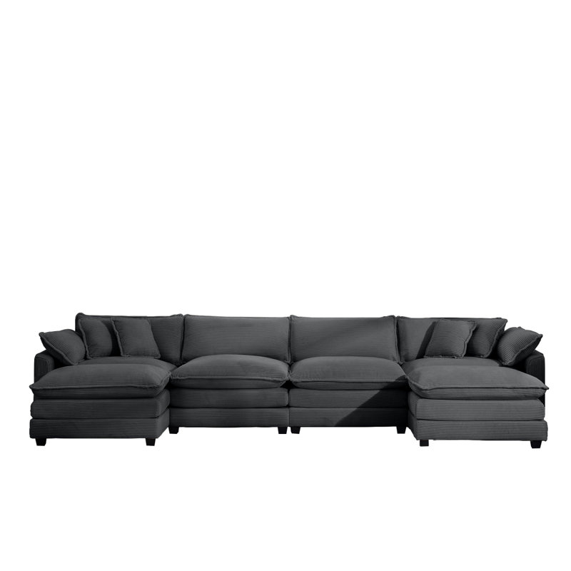 Canapé en velours côtelé, Gris incorrect, H 33,85 po x l 149,6 po x P 57,08 po incorrect, 4
