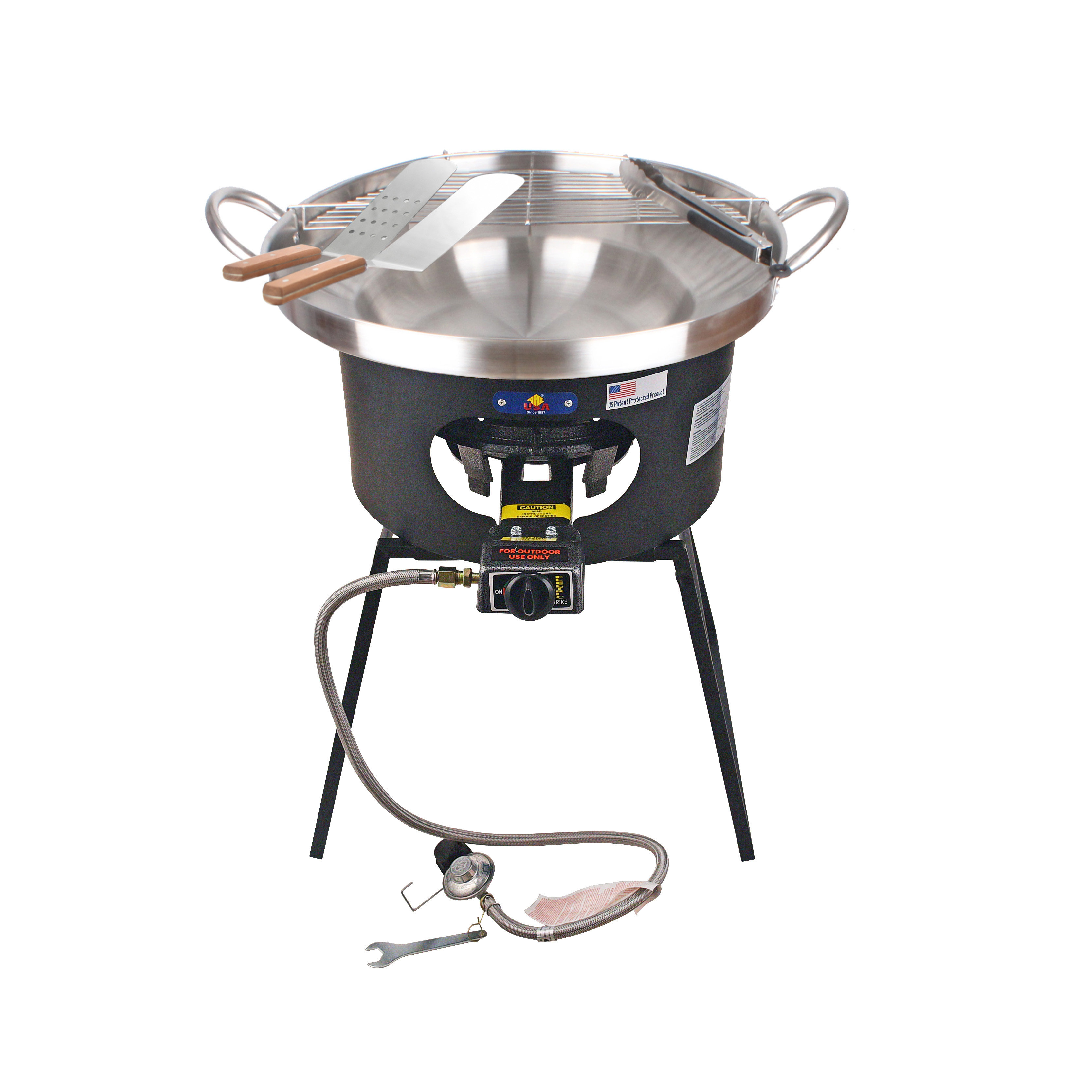 16 Inch Comal Stainless Steel Concave Frying Gas Stove Outdoors
